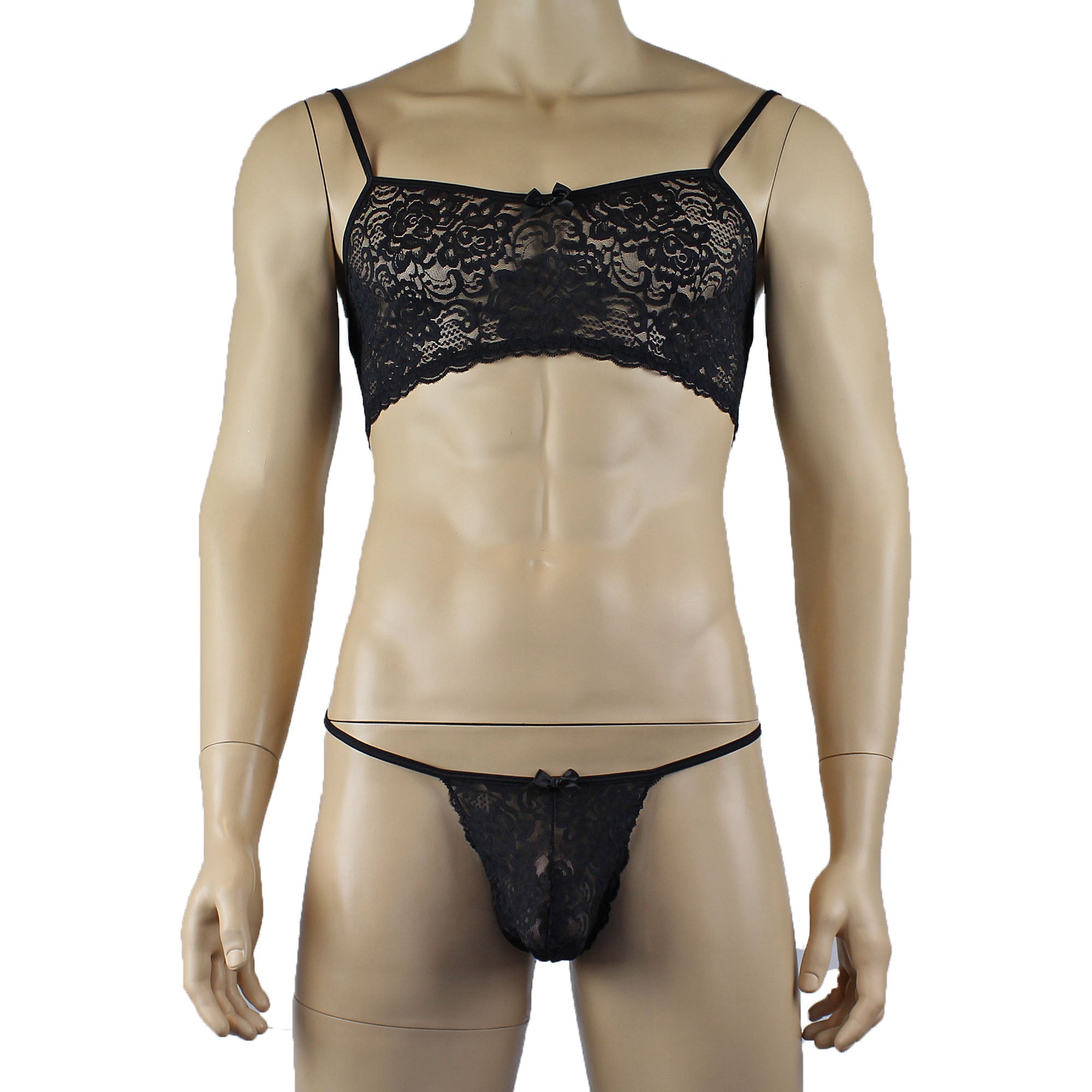 Mens Rebecca Pretty Floral Lingerie Lace Bra Top with G string Black