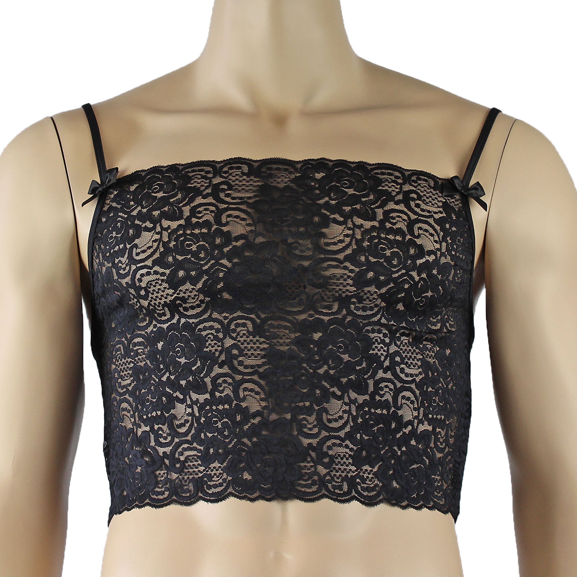 Mens Rebecca Pretty Floral Lingerie Lace Camisole Top with G string Black