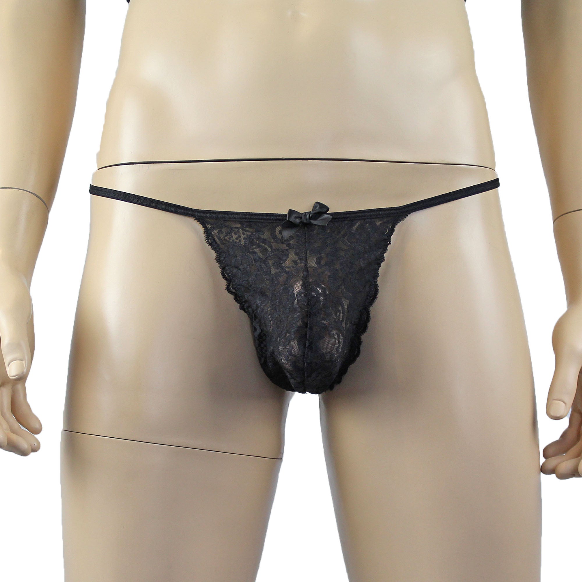 Mens Rebecca Pretty Floral Lingerie Lace Camisole Top, Micro Mini Skirt and G string Black