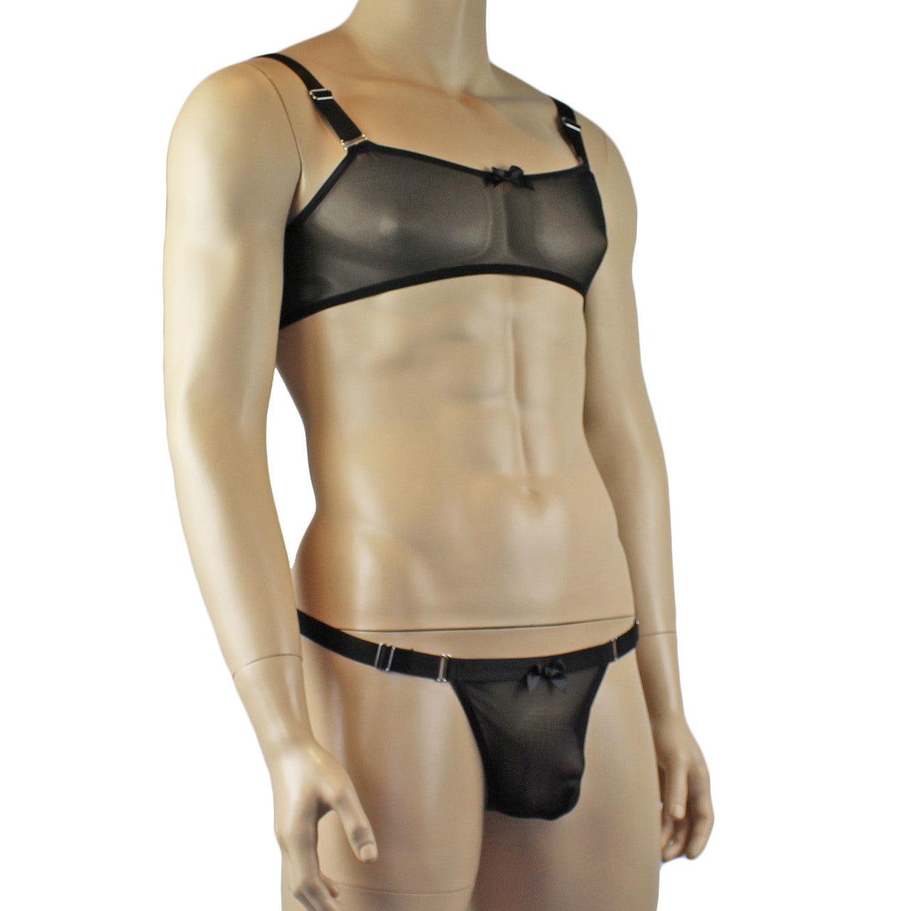 Mens Exotic Sheer Mesh Bra Top & G string Black