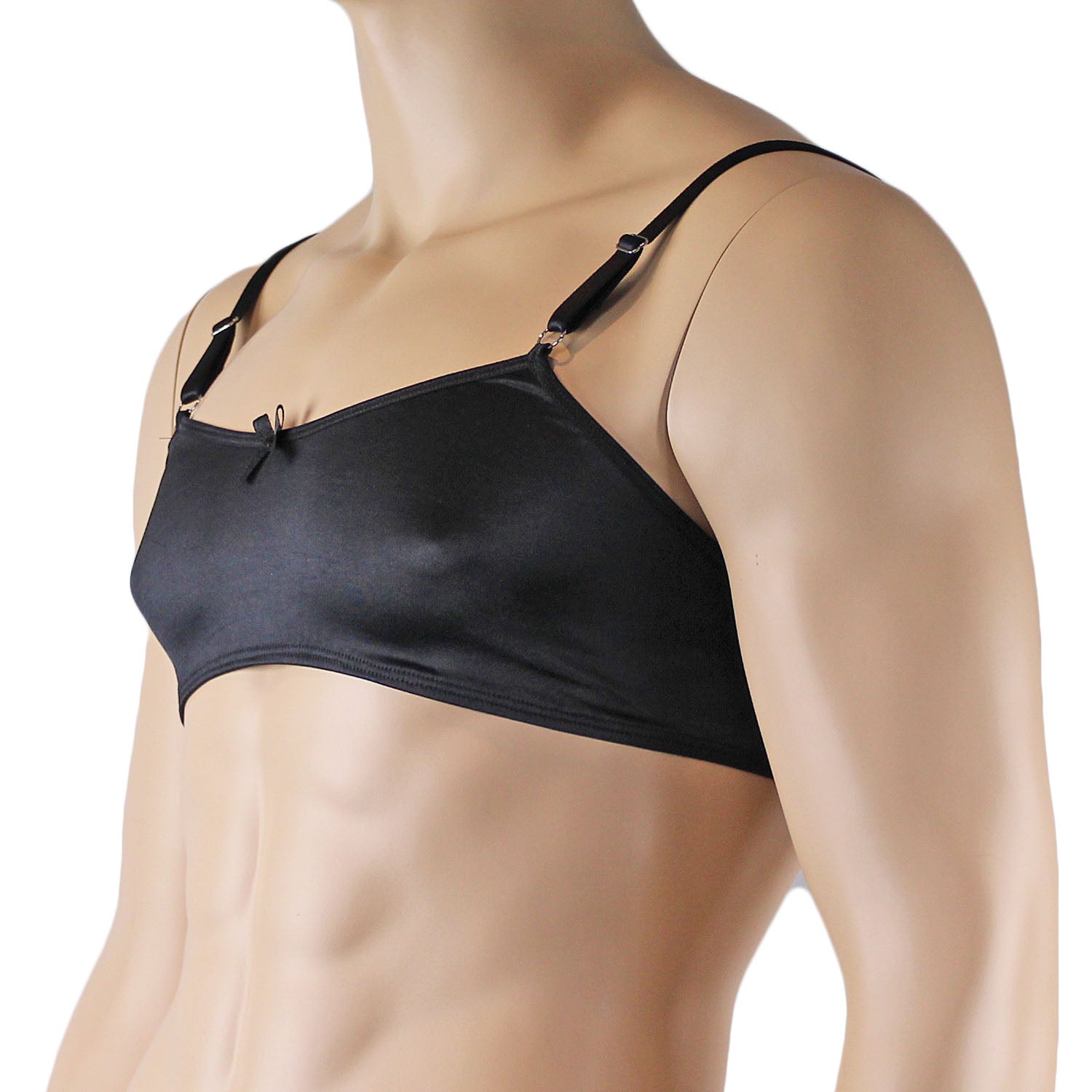 Mens Jenny Shiny Spandex Bra Top with Adjustable Straps Black