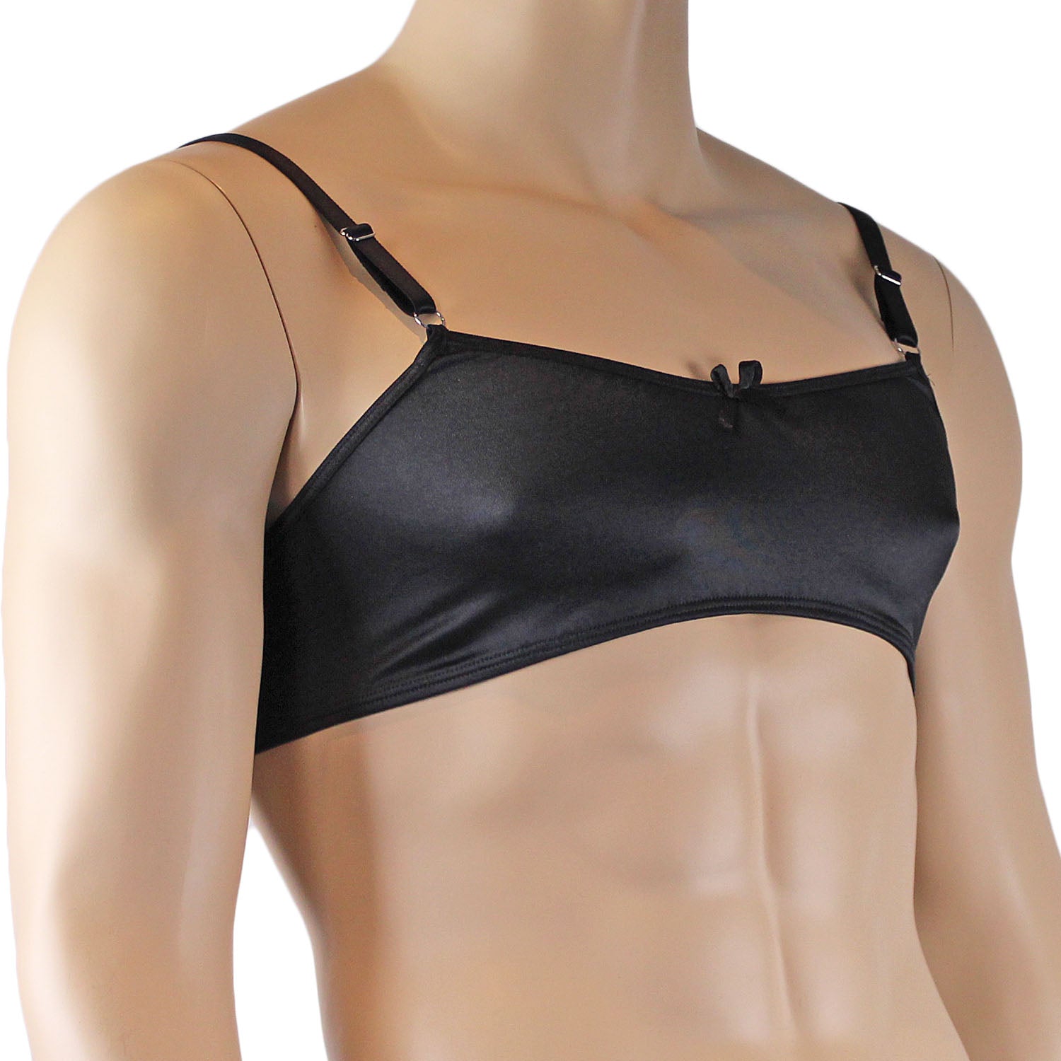 Mens Jenny Shiny Spandex Bra Top with Adjustable Straps Black