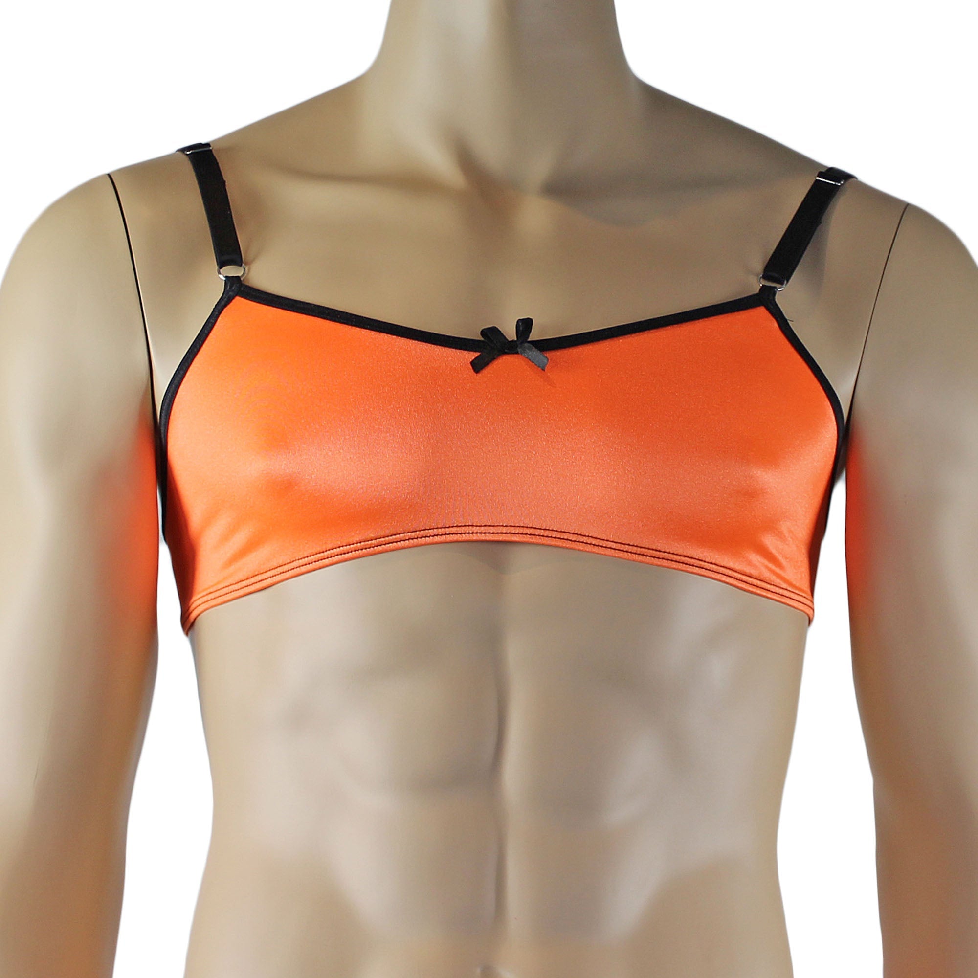 Mens Jenny Shiny Spandex Bra Top & G string Lingerie Orange & Black