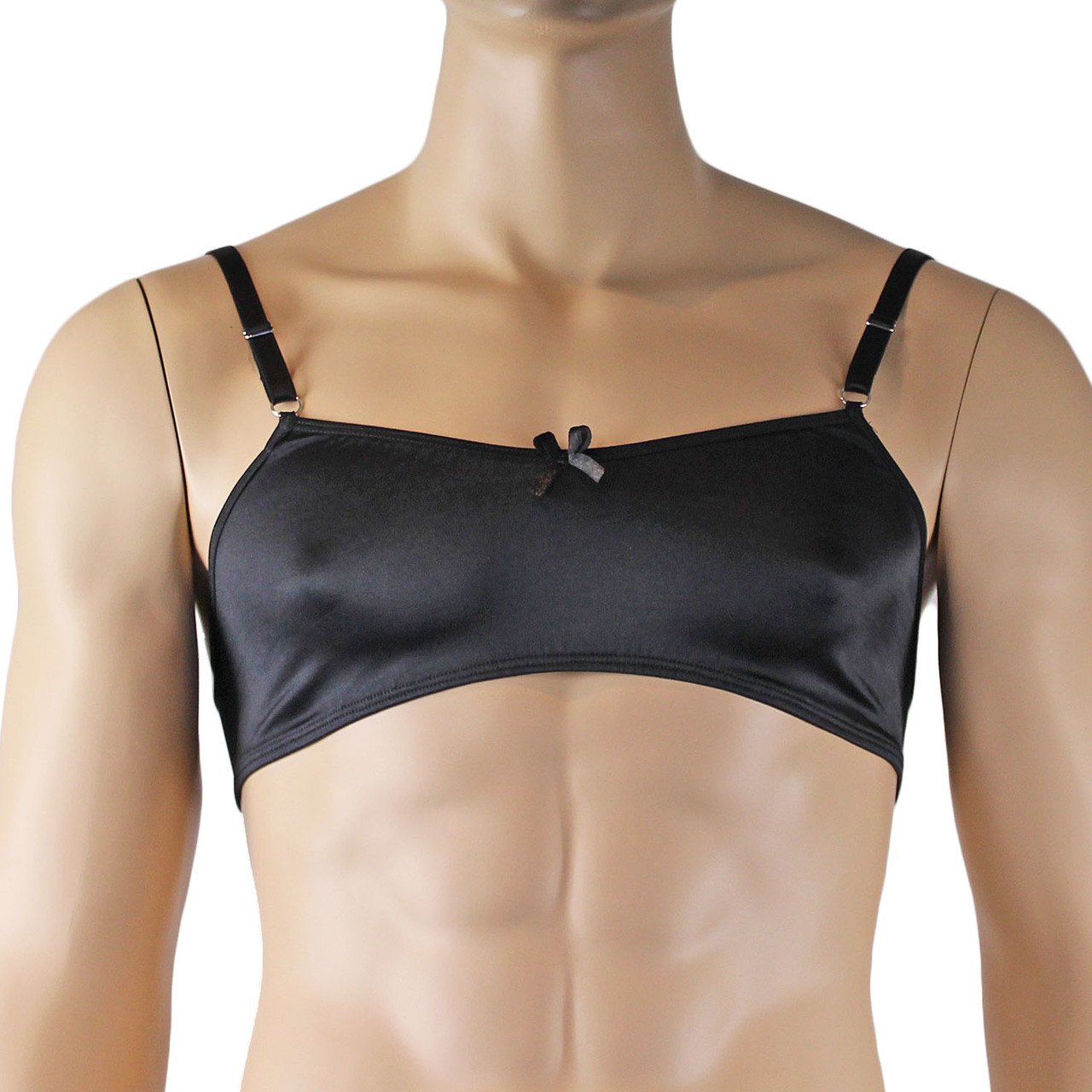 Mens Jenny Shiny Spandex Bra Top with Adjustable Straps Black