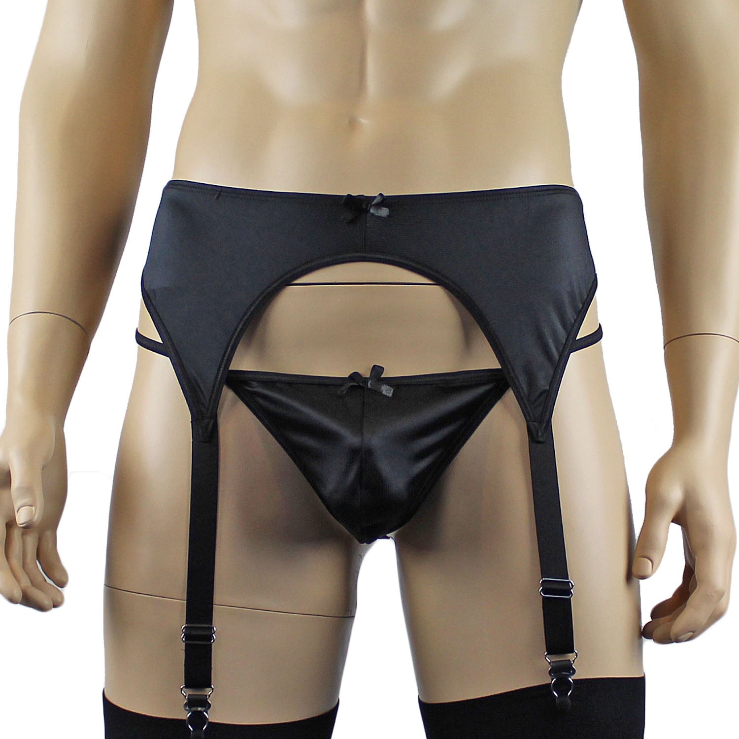 Mens Jenny Satin Spandex Garterbelt Lingerie Black or White