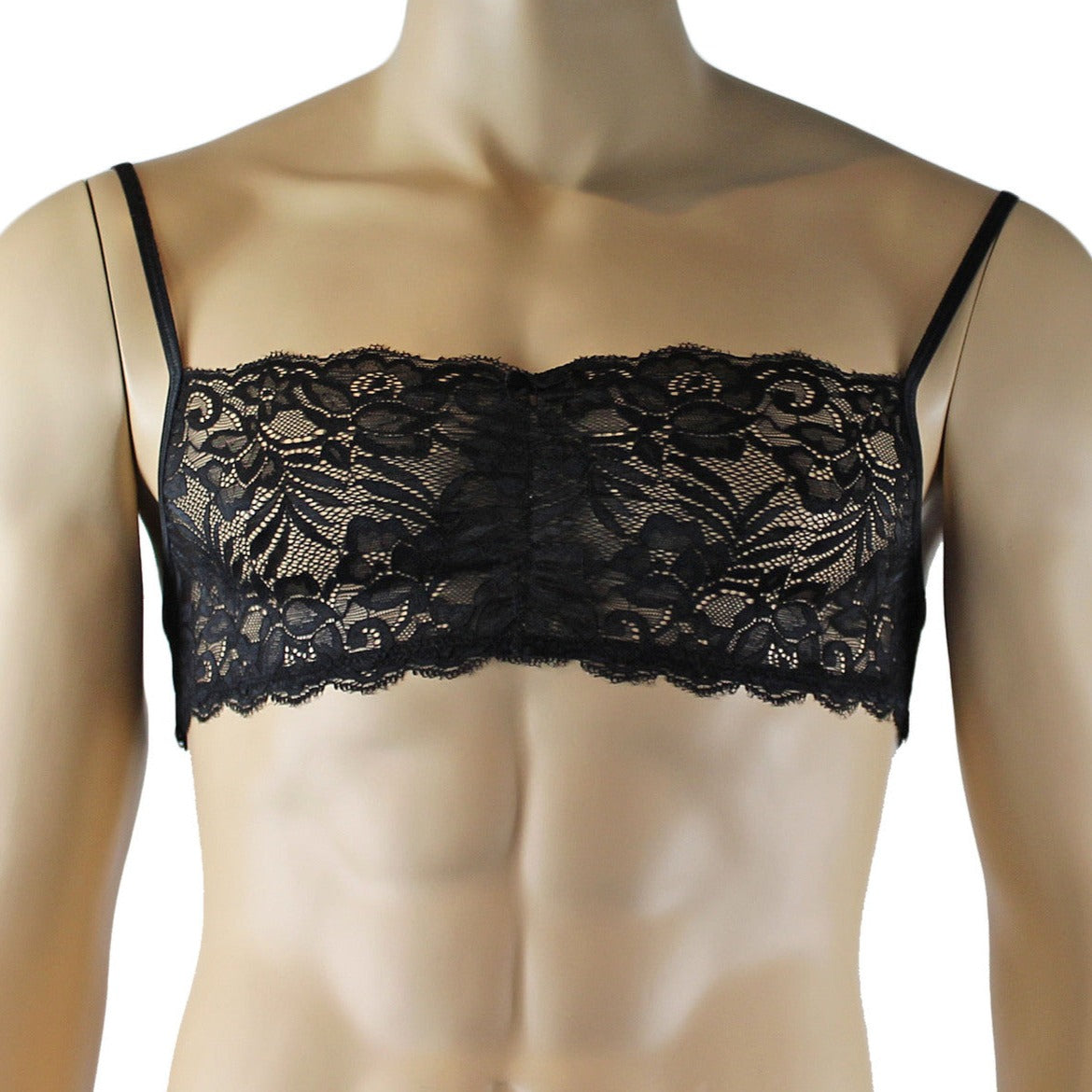 Mens Kristy Lingerie Lace Bra Top BR04G with thin Straps Black