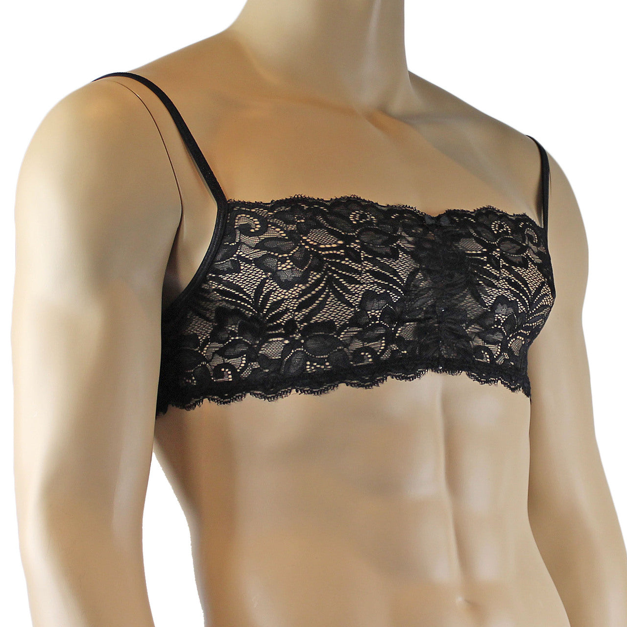 Mens Kristy Lingerie Lace Bra Top BR04G with thin Straps Black