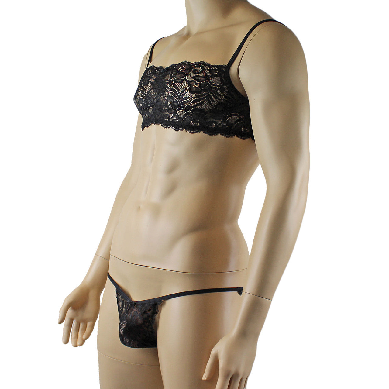 Mens Kristy Lingerie Lace Bra Top BR04 and Lace Panty Black