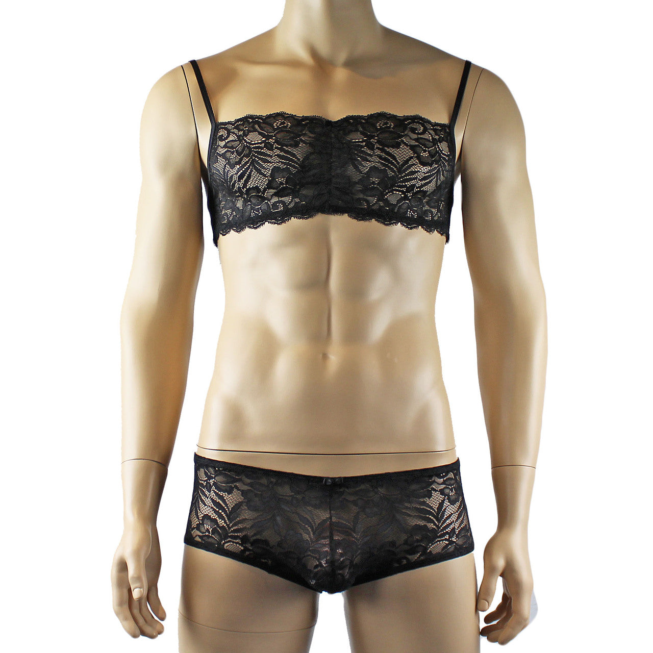 Mens Kristy Lingerie Lace Bra Top BR04G and Boxer Briefs Black