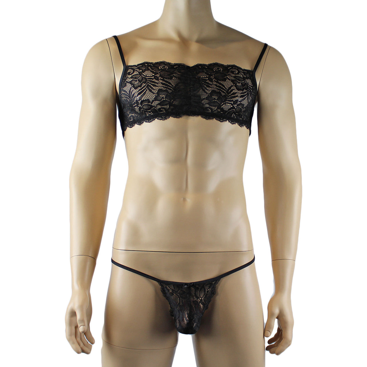 Mens Kristy Lingerie Lace Bra Top BR04 and Pouch G string Black