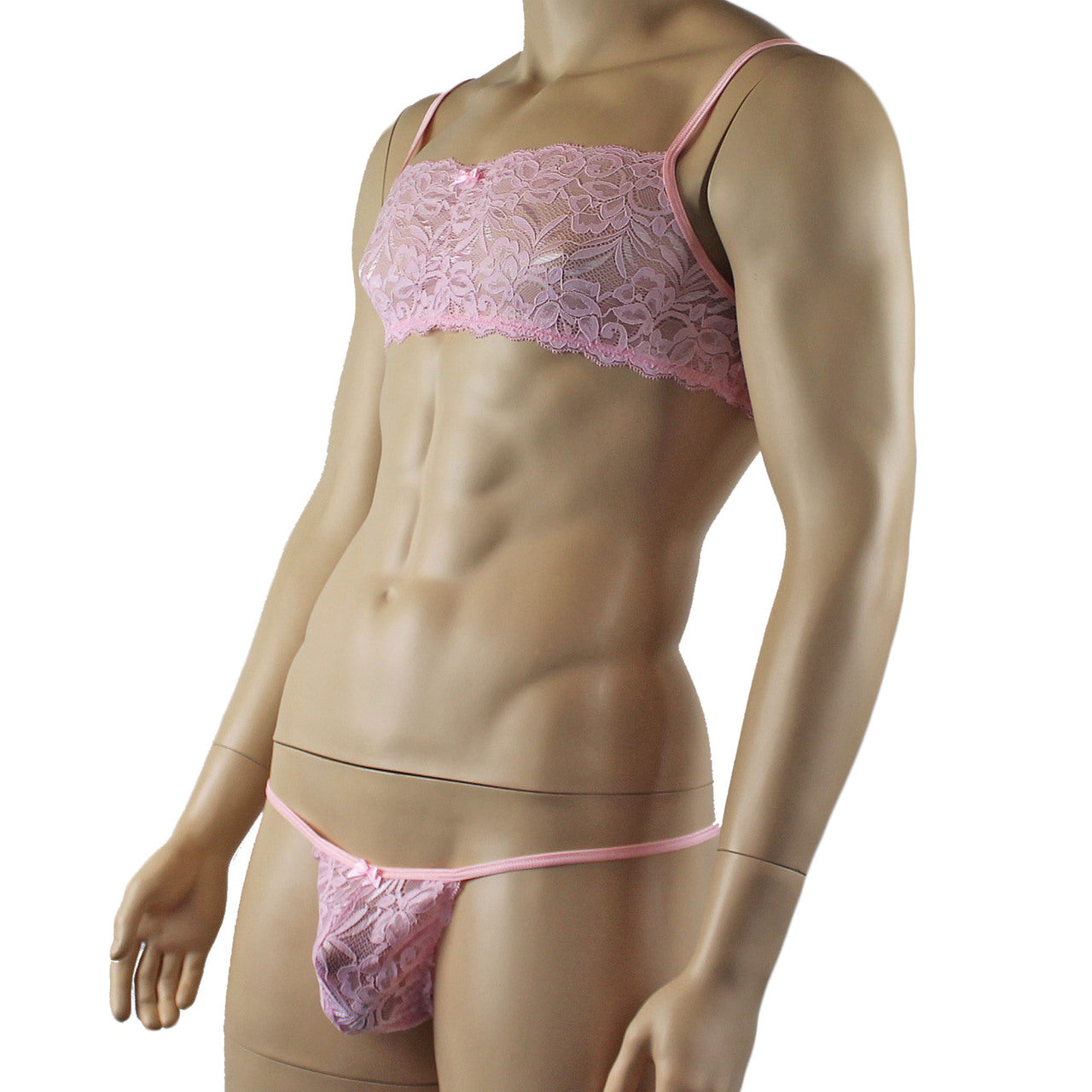 Mens Kristy Lingerie Lace Bra Top BR04 and Pouch G string Light Pink