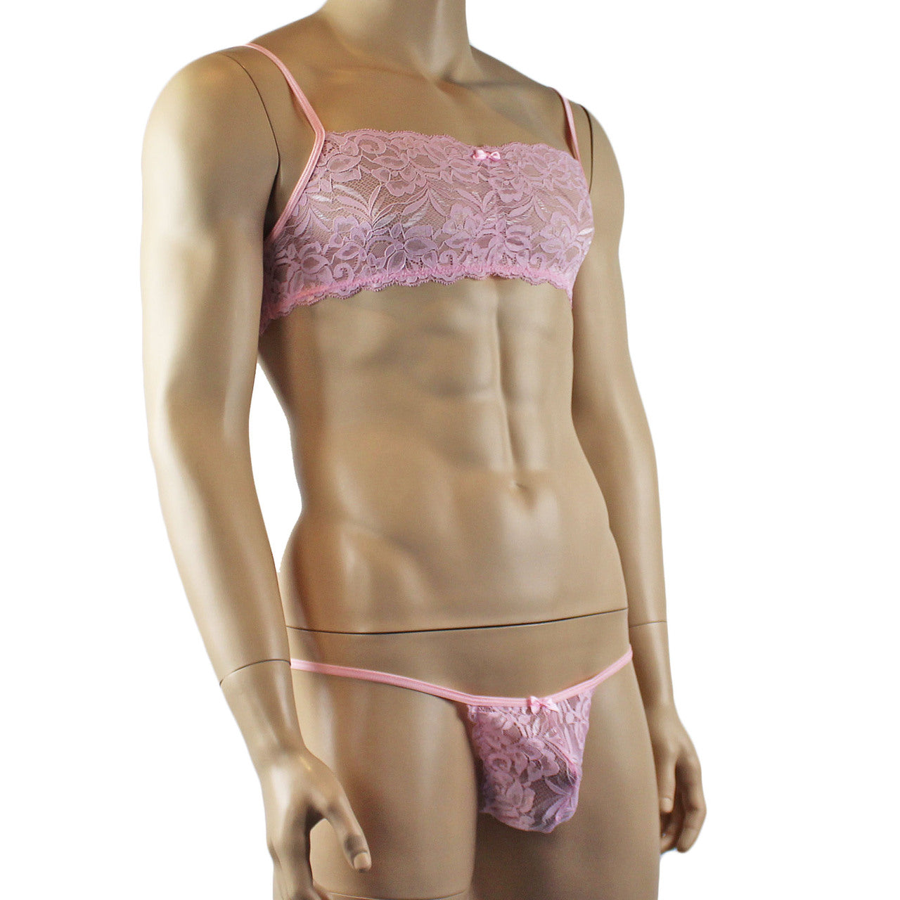 Mens Kristy Lingerie Lace Bra Top BR04G and Pouch G string Light Pink