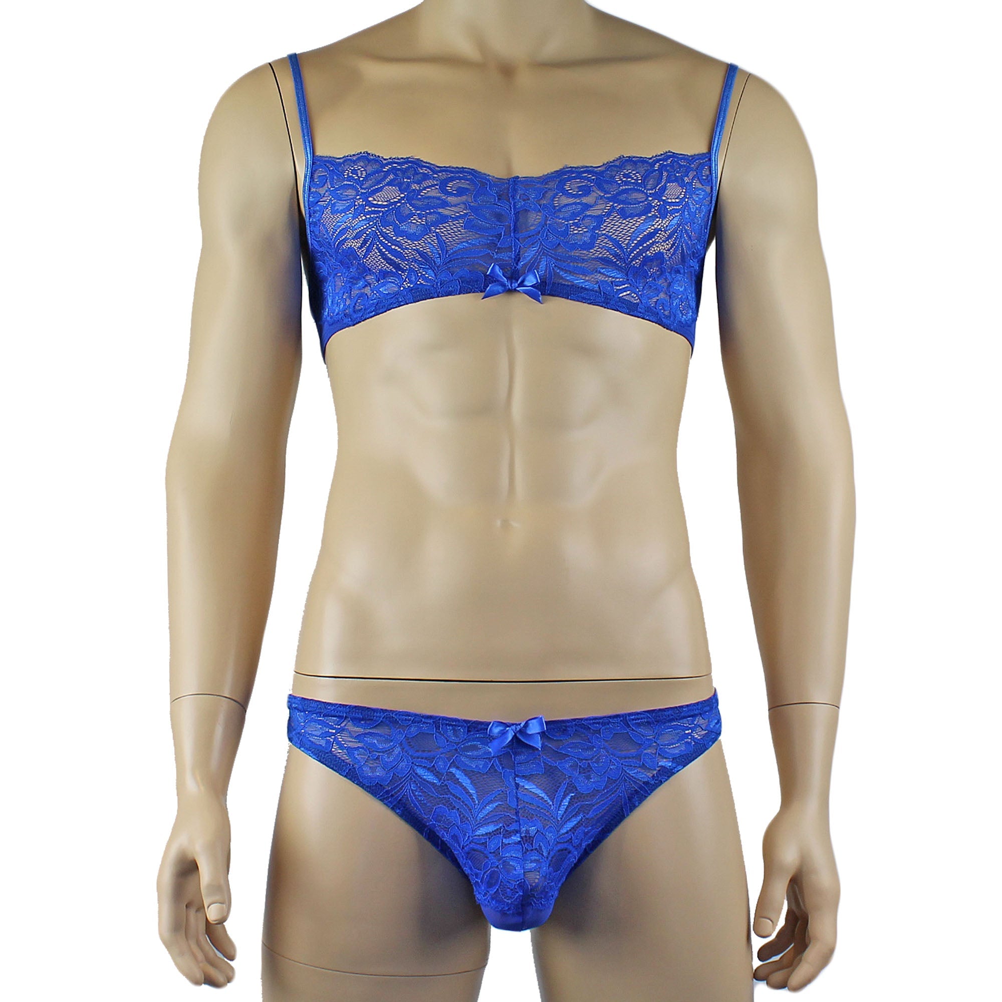 Mens Kristy Lace & Mesh Bra Top BR02L and Thong Panty Blue