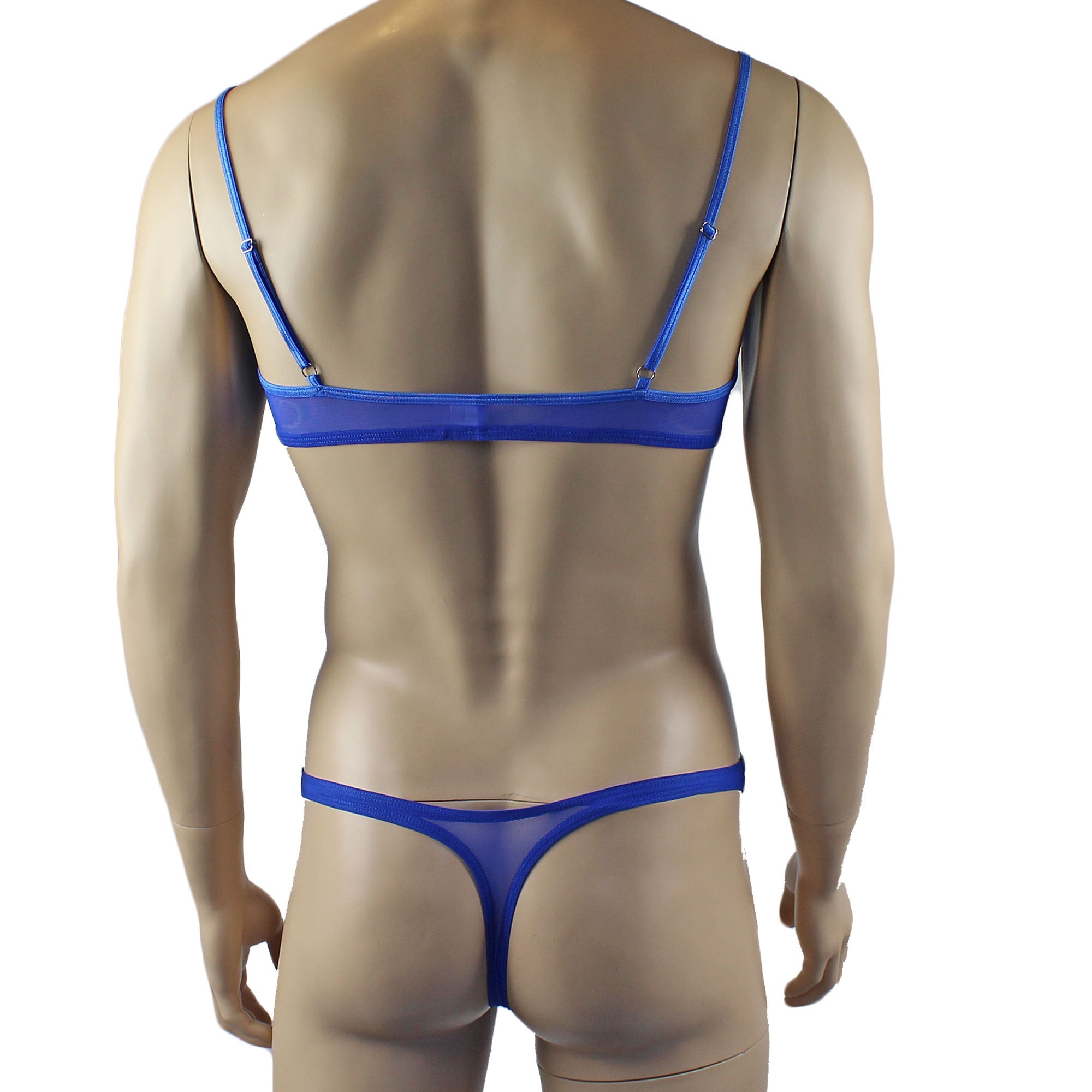Mens Kristy Lace & Mesh Bra Top BR02L and Thong Panty Blue