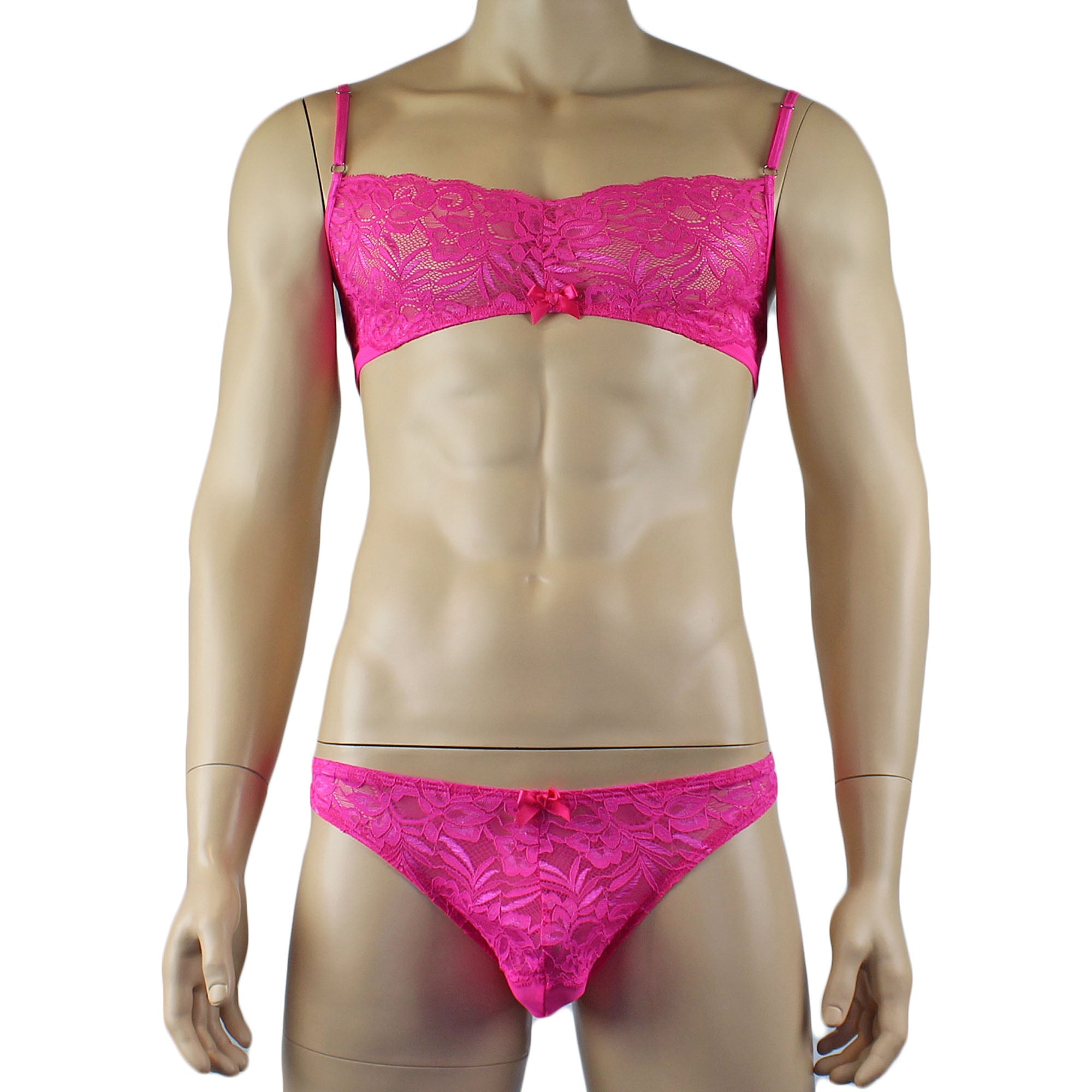 Mens Kristy Lace & Mesh Bra Top BR02L and Thong Panty Hot Pink