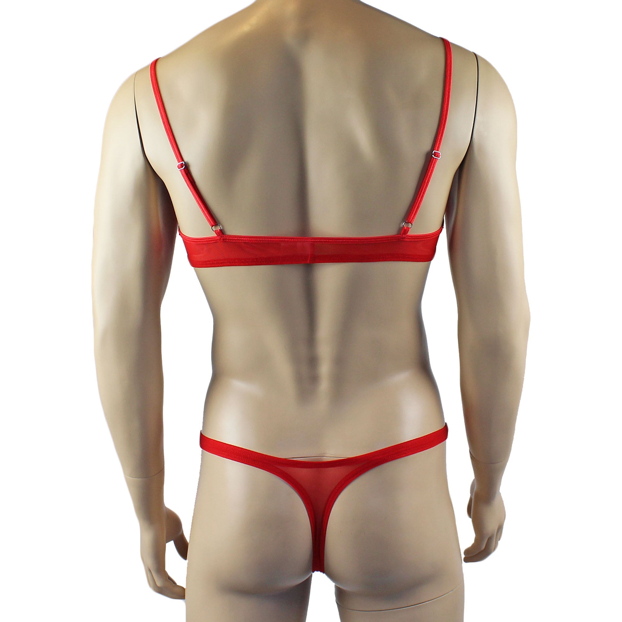 Mens Kristy Lace & Mesh Bra Top BR02L and Thong Panty Red