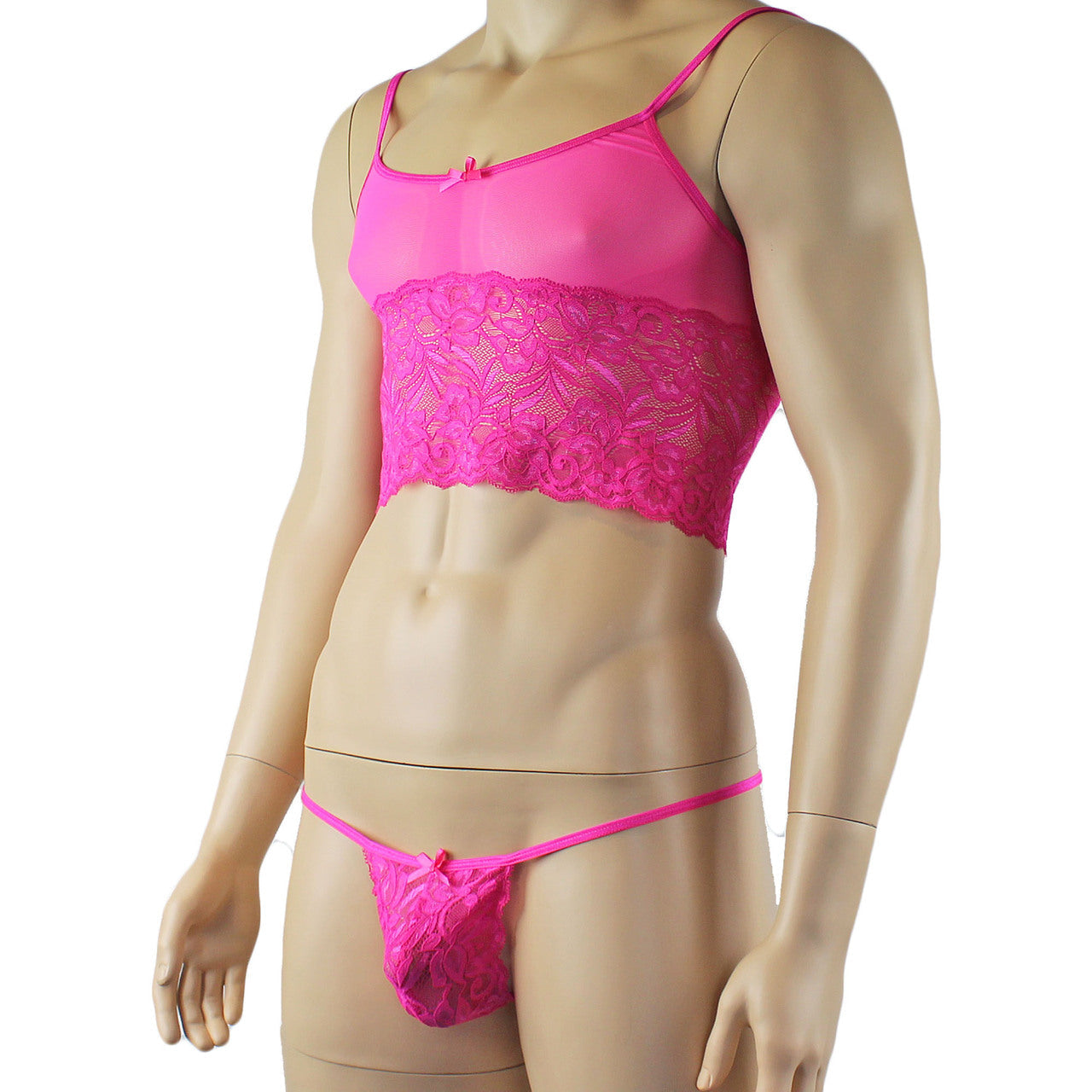 Mens Sexy Lace Camisole Top and Pouch G string (pink plus other colours)