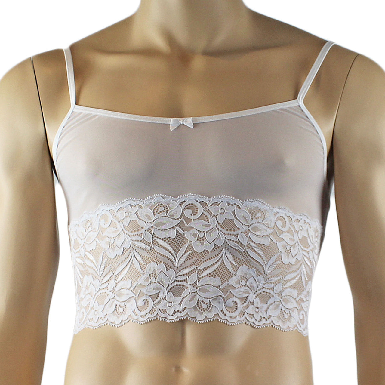 Mens Sexy Lace Camisole Top and Pouch G string (white plus other colours)