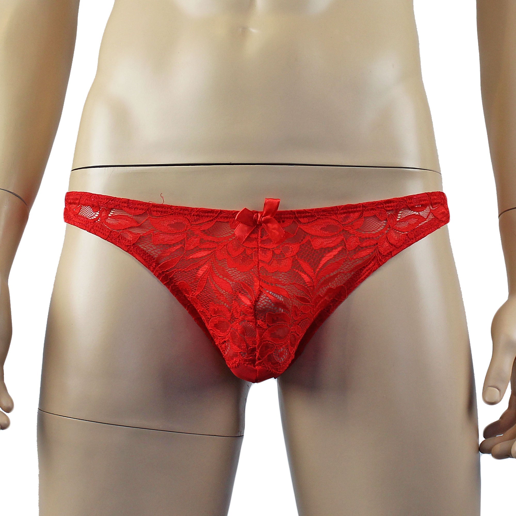 Mens Kristy Lace & Mesh Bra Top BR02L and Thong Panty Red