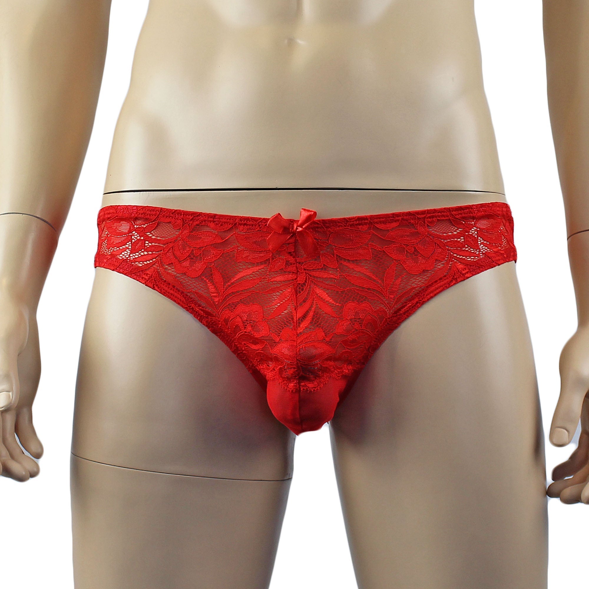 Mens Kristy Lace & Mesh Bra Top BR02L and Bikini Brief Red
