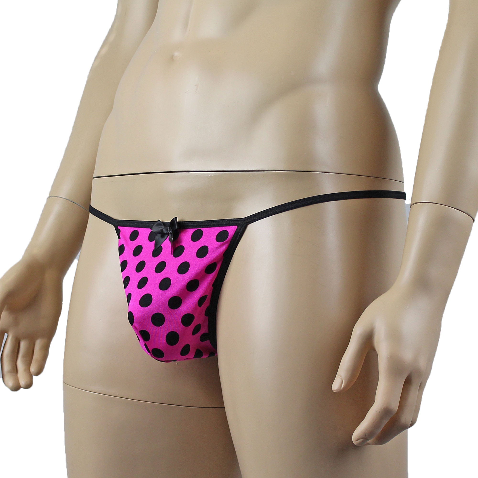 Mens Hot Pink Polka Dot & Lace Bra Top with Matching G string