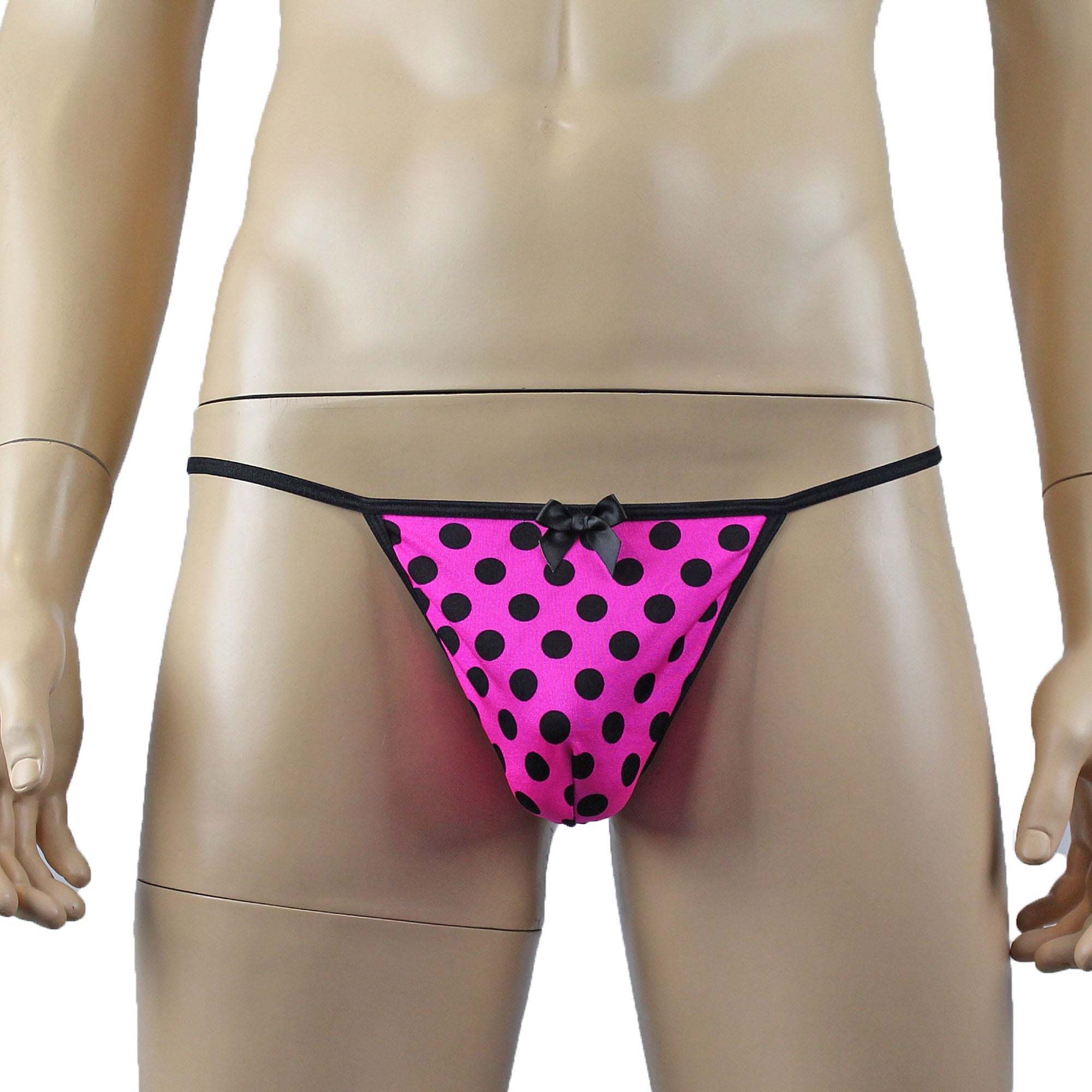 Mens Hot Pink Polka Dot & Lace Bra Top with G string & Garterbelt