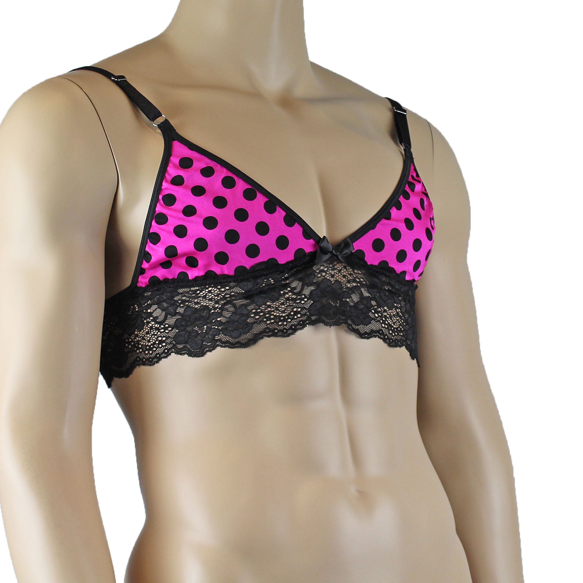 Mens Hot Pink Polka Dot & Lace Bra Top with Matching G string