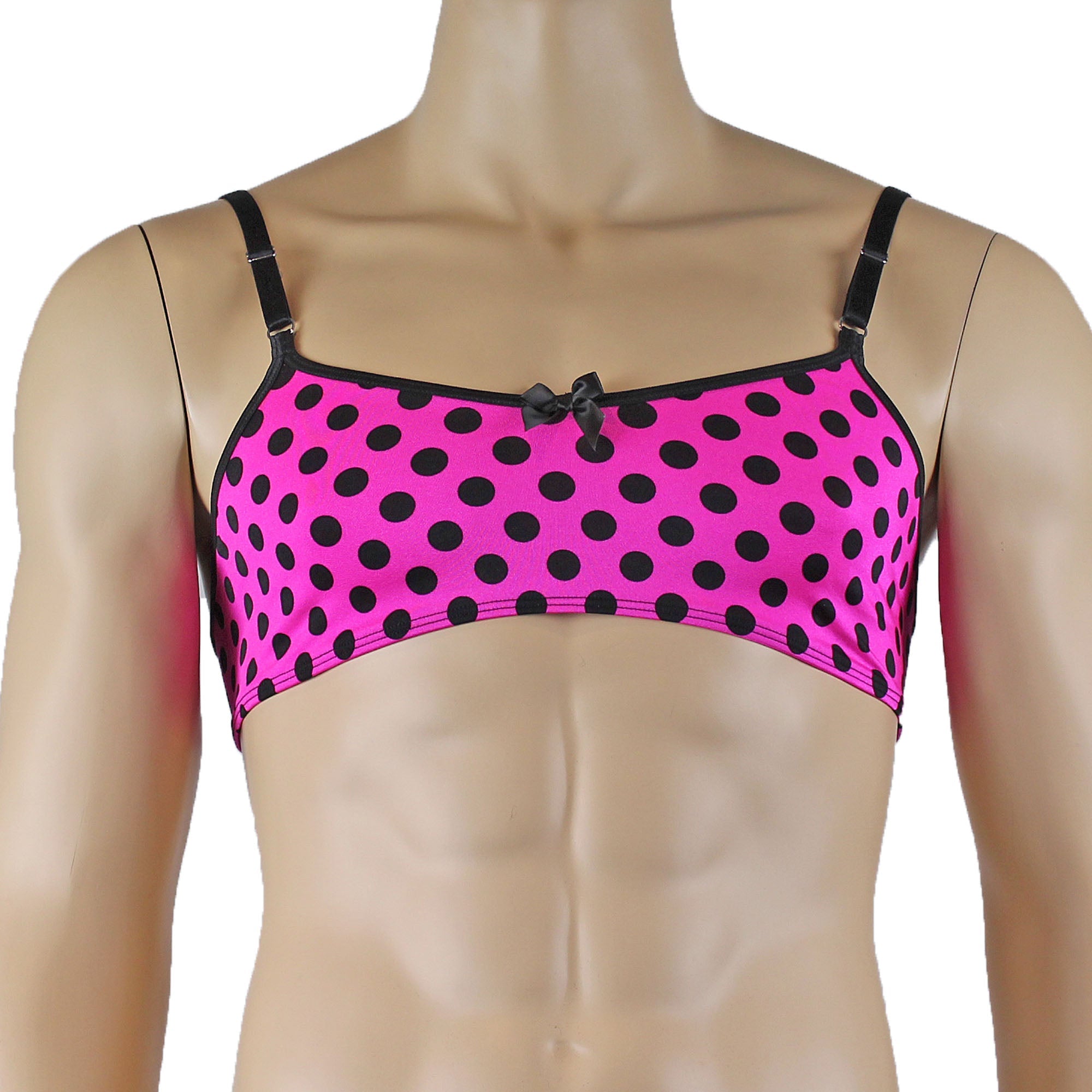 Mens Hot Pink Polka Dot Bra Top with Bow Front
