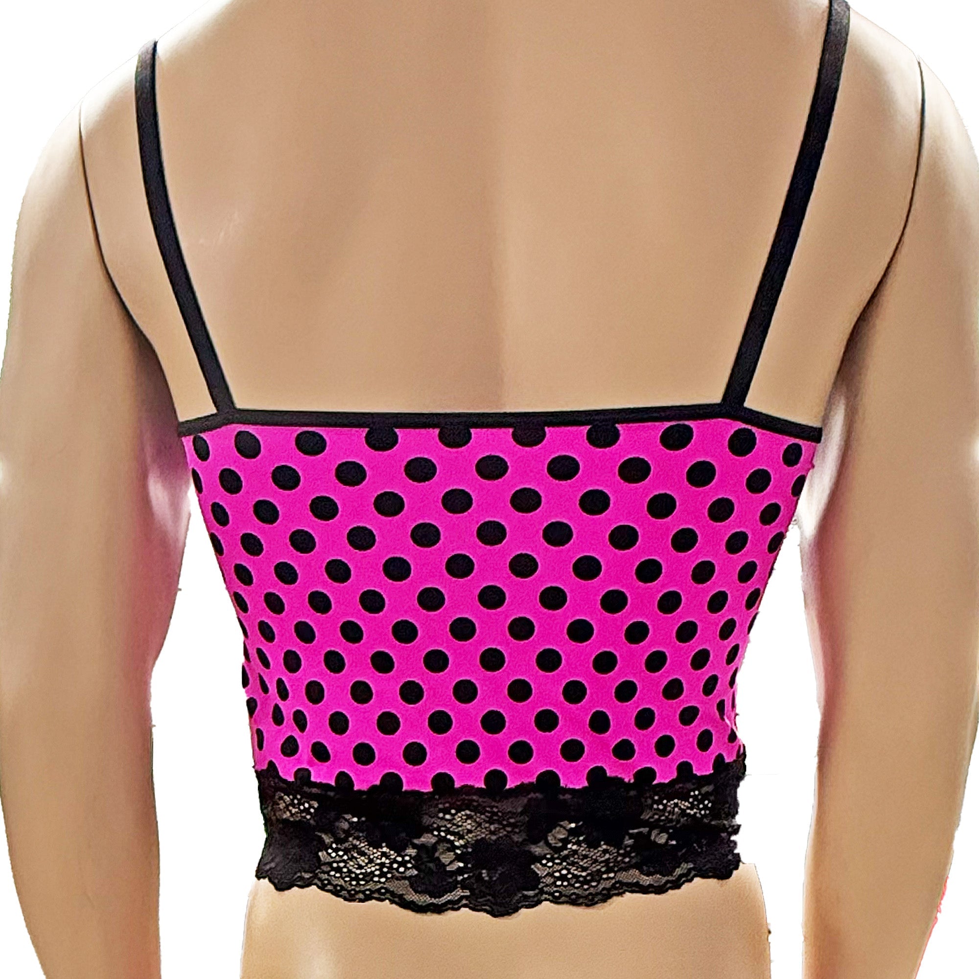 Mens Hot Pink Polka Dot Spandex & Lace Camisole Top