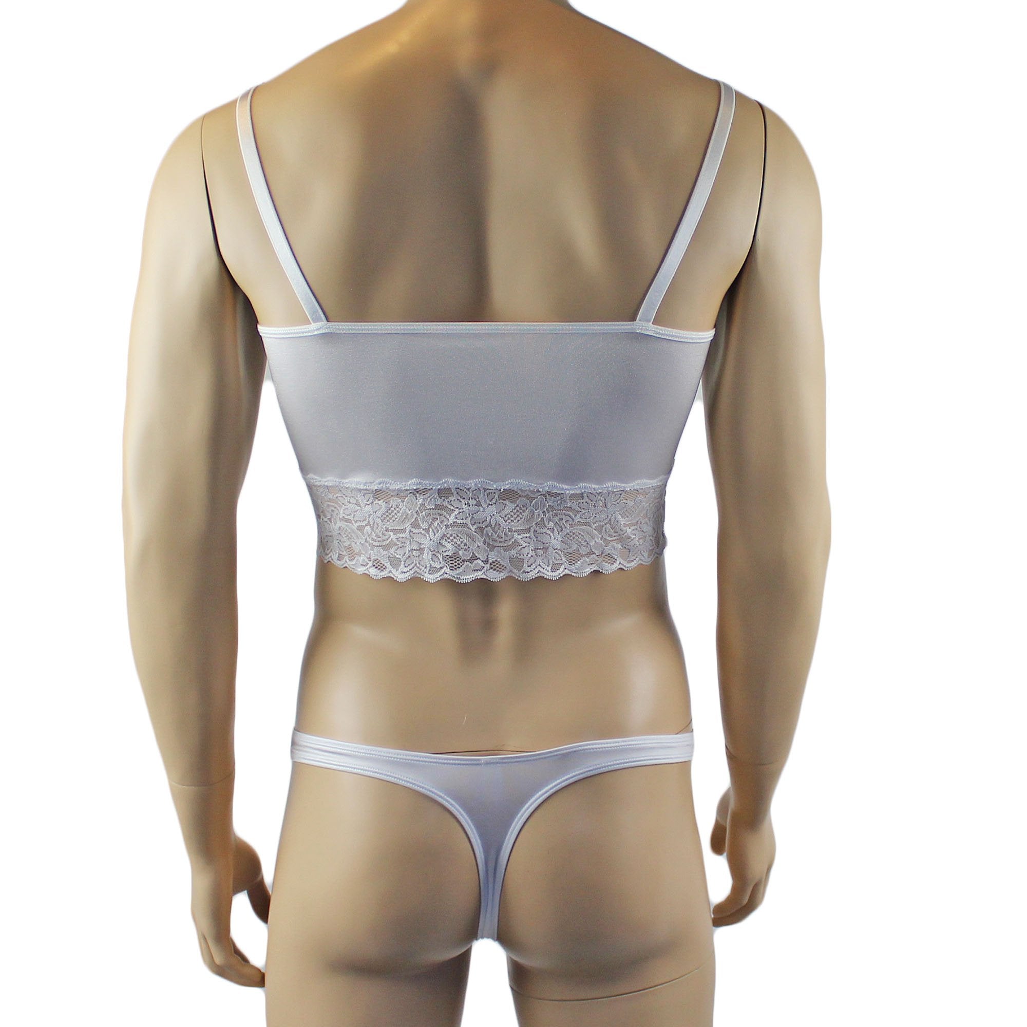 Male Romance Stretch Spandex Camisole Top & Thong for Lingerie Men White or Black