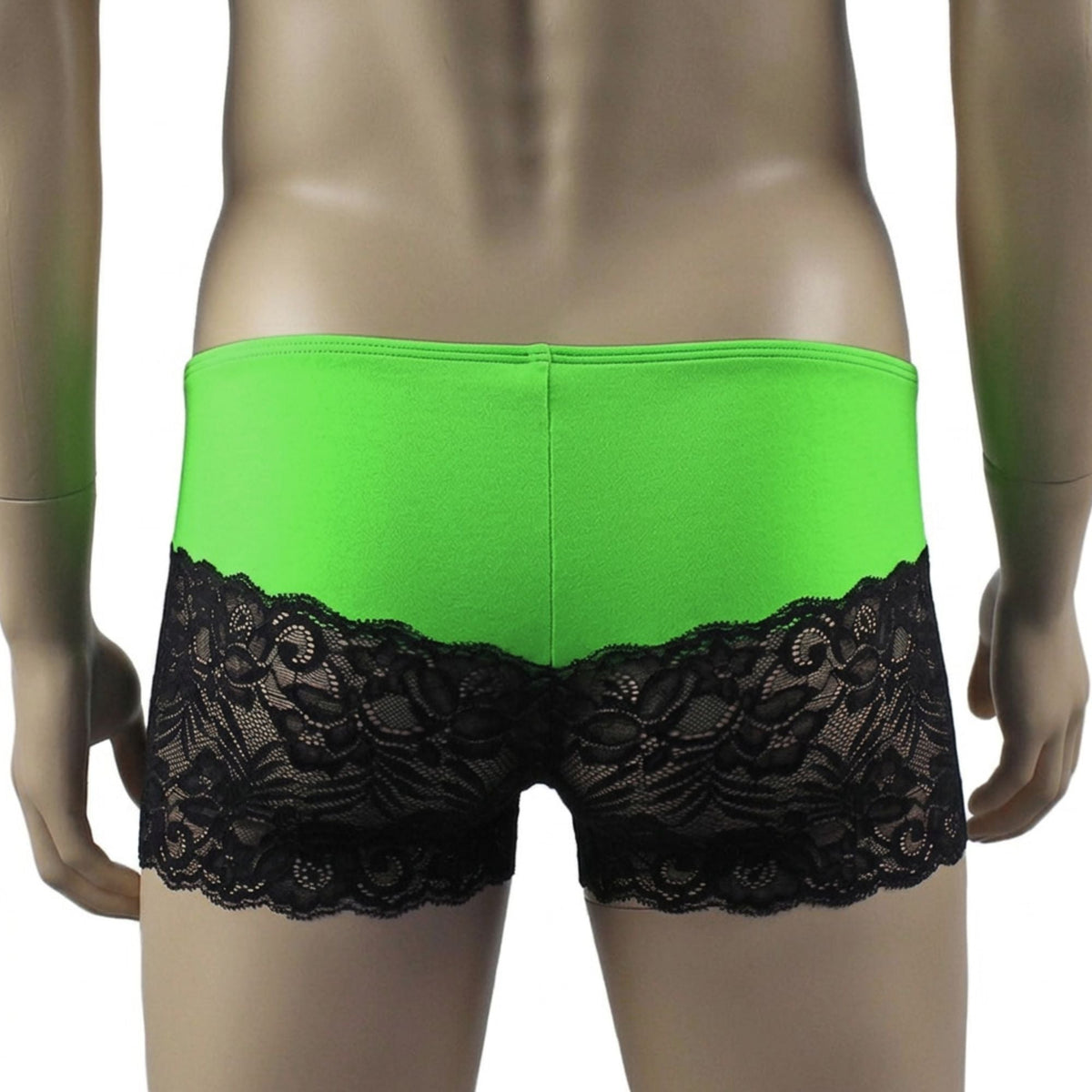 Mens Risque Boxer Briefs Neon Green and Black Lace