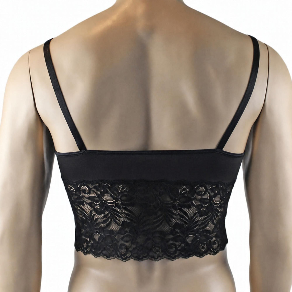 Mens Risque Camisole Bra Top with Wide Lace Trim Black