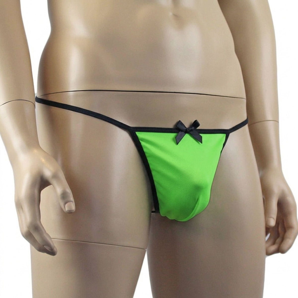 Mens Risque Stretch Spandex Pouch G string with Bow (neon green plus other colours)