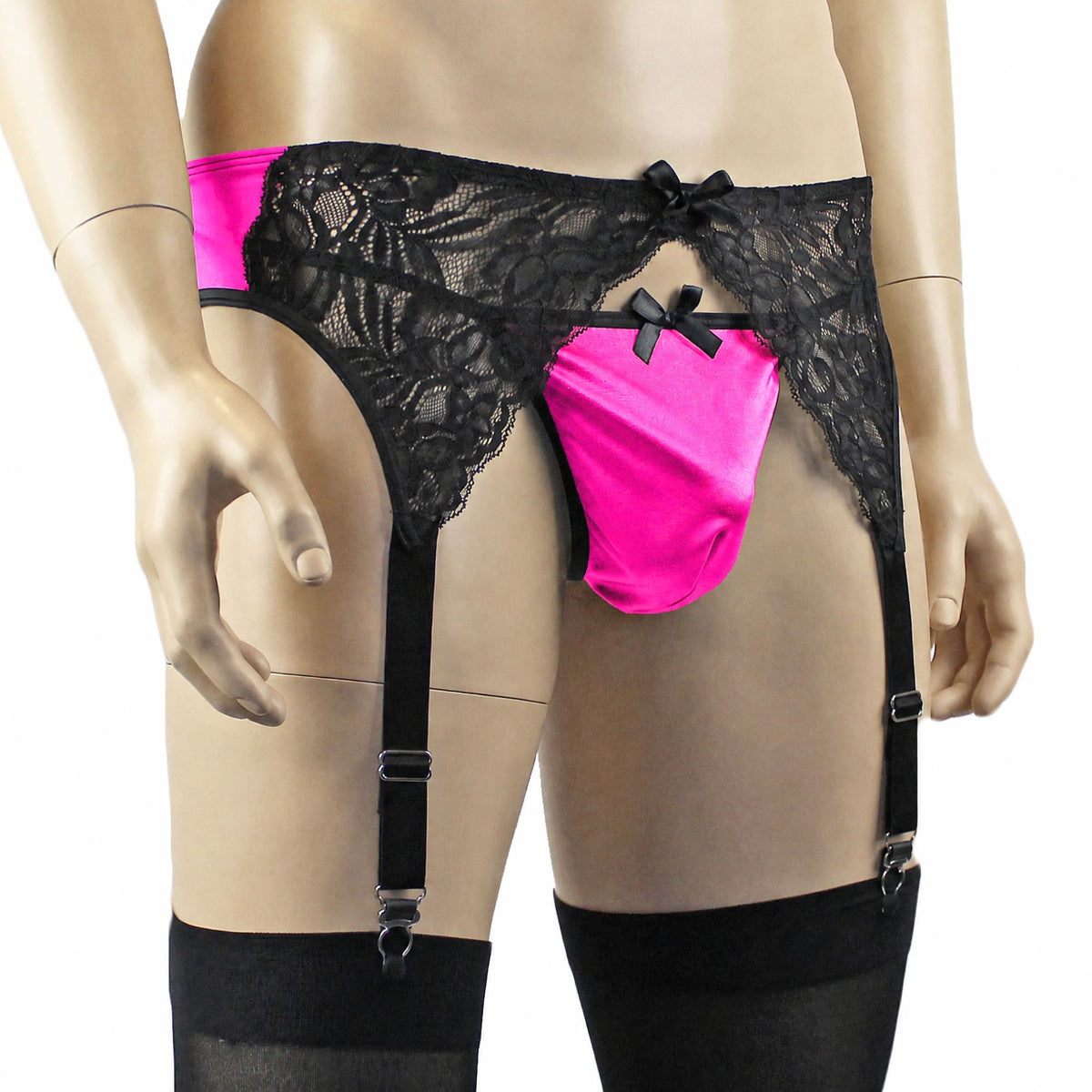 Mens Risque Garterbelt with Adjustable Garters Neon Pink & Black