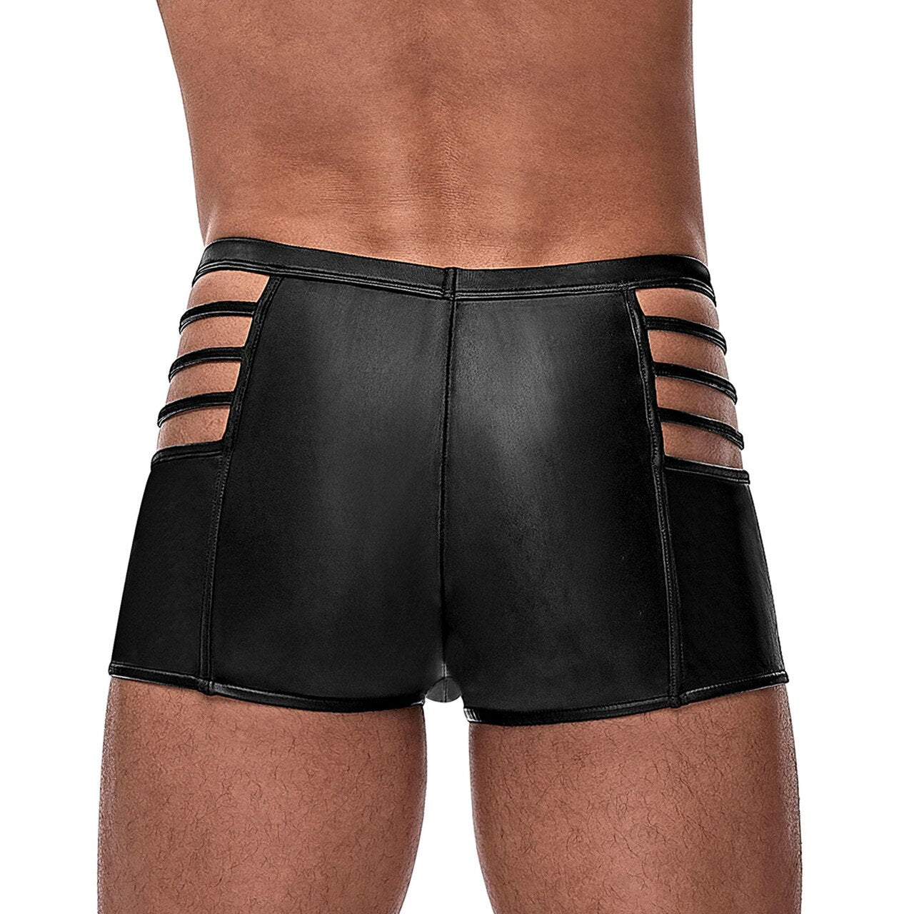 Mens Male Power Matt Wetlook Shorts with Strapped Cutouts Black