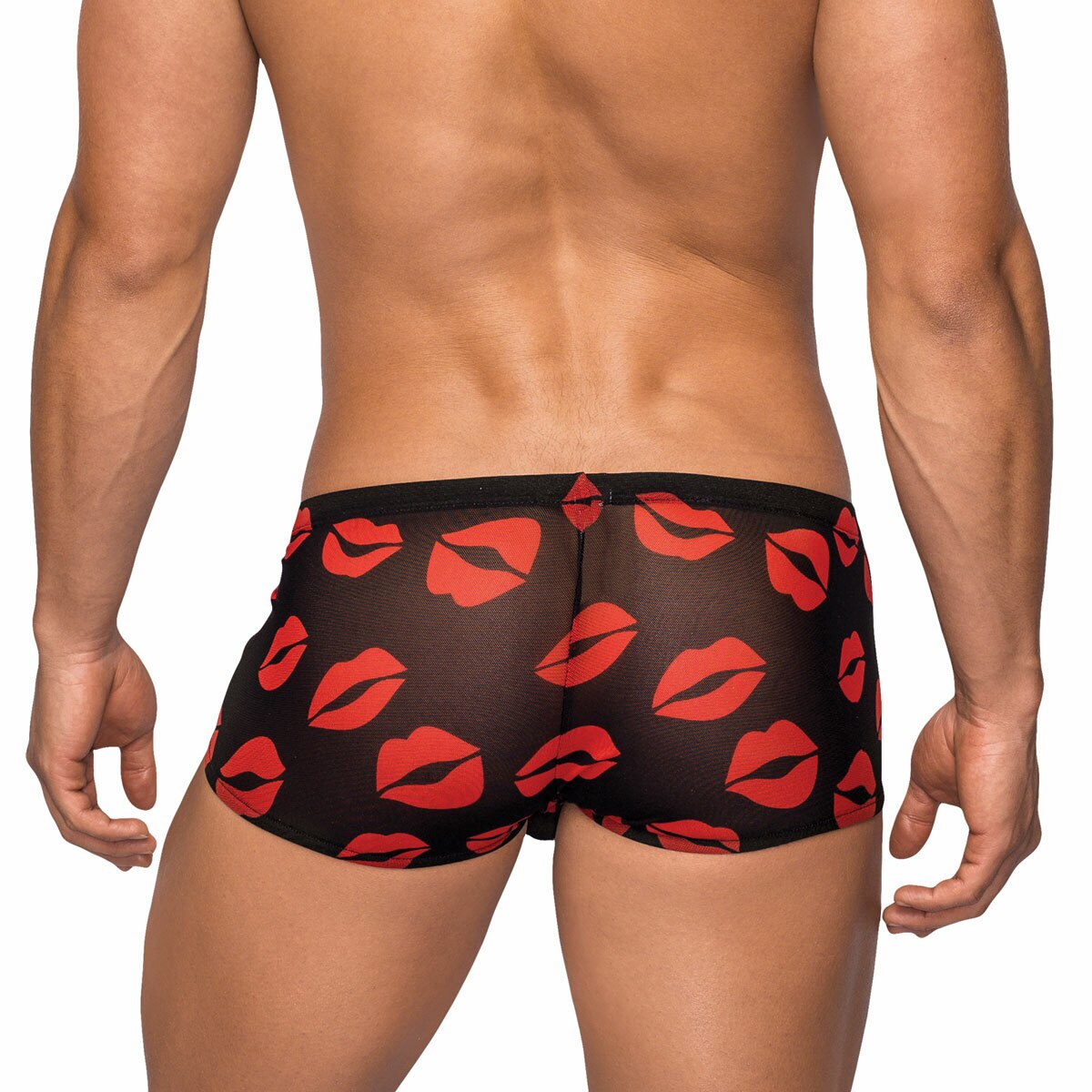 Mens Sheer Mesh Mini Shorts with Lips