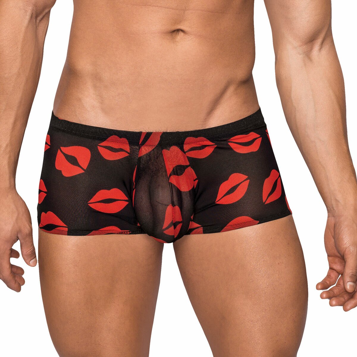 Mens Sheer Mesh Mini Shorts with Lips