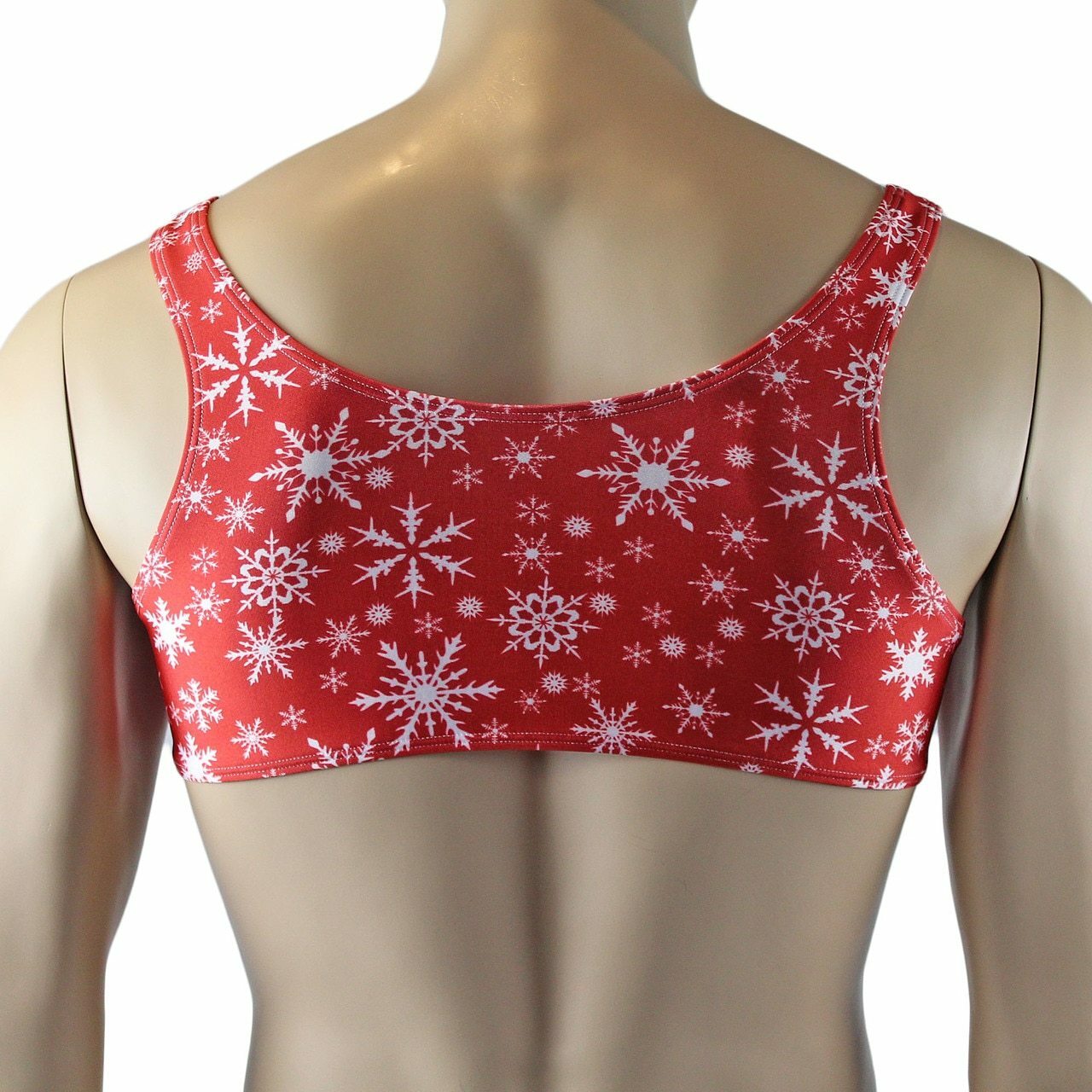 Mens Lingerie Snowflake Bra Top & Low Rise Boxer Brief Red and White