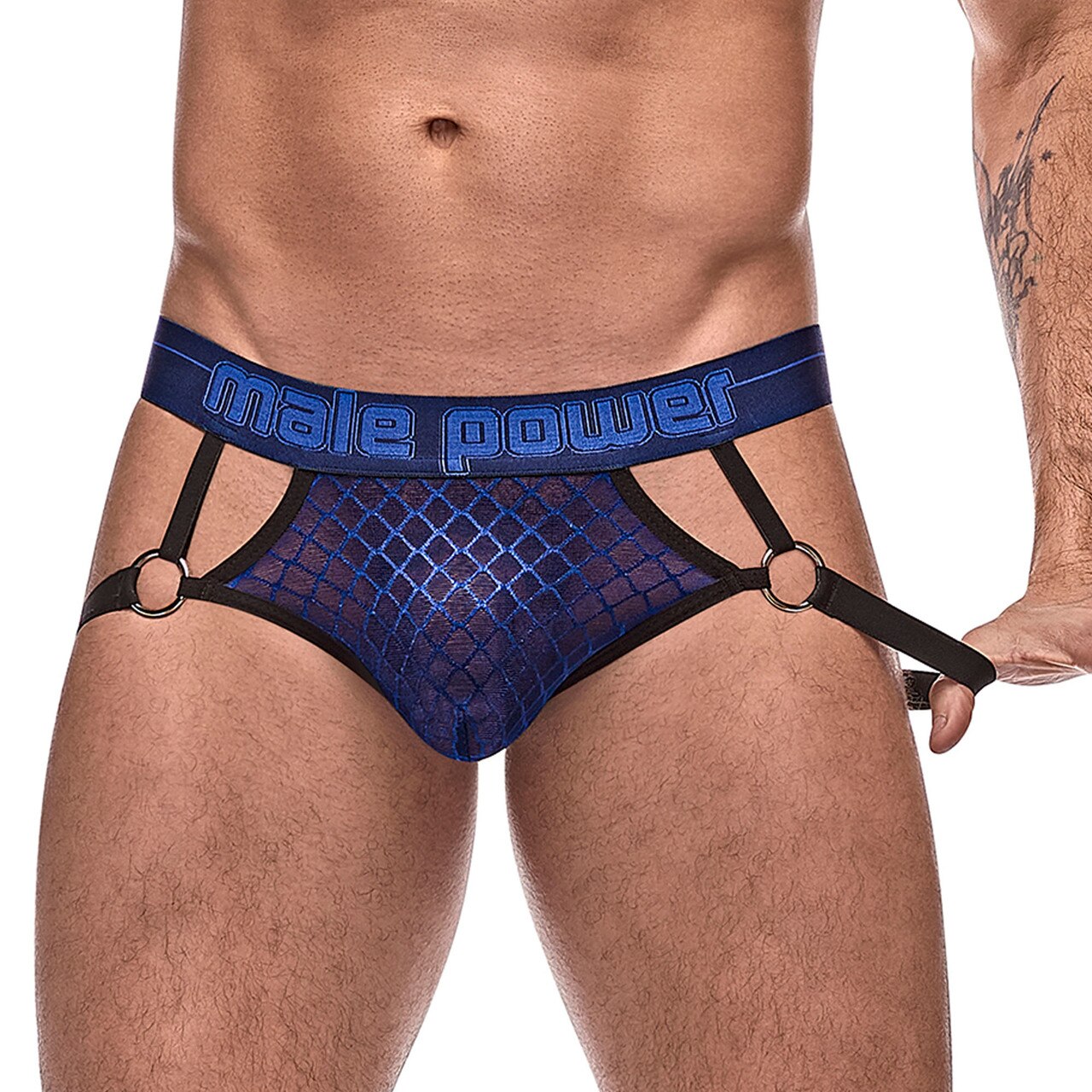 Mens Male Power Sheer Diamond Mesh Jockstrap Navy