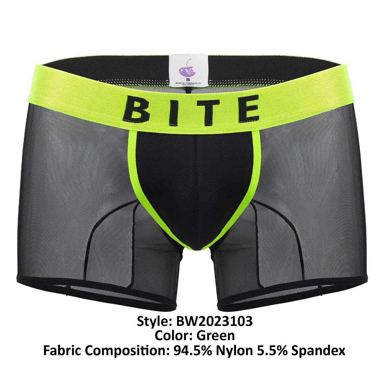 BiteWear BW2023103 Luminous Lime Trunks Black Green