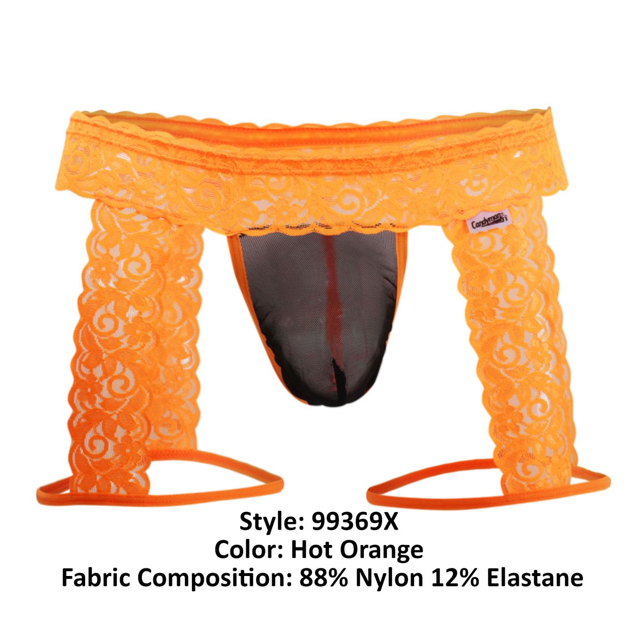 CandyMan 99369X Lace Thongs Hot Orange Plus Sizes