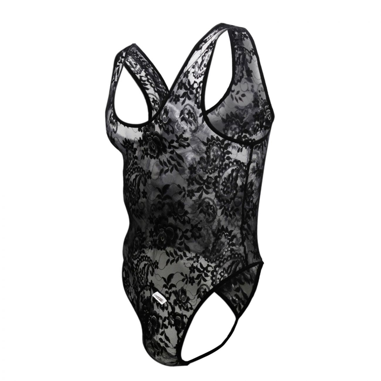CandyMan 99380X Lace Bodysuit Black Plus Sizes