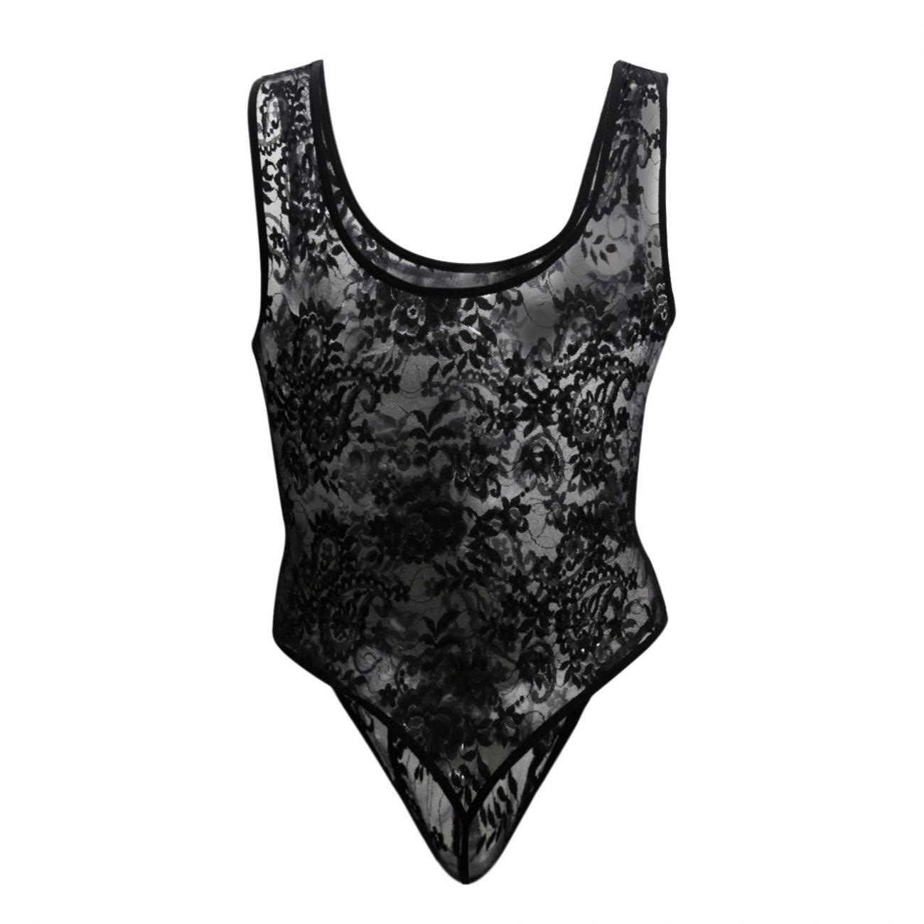 CandyMan 99380X Lace Bodysuit Black Plus Sizes
