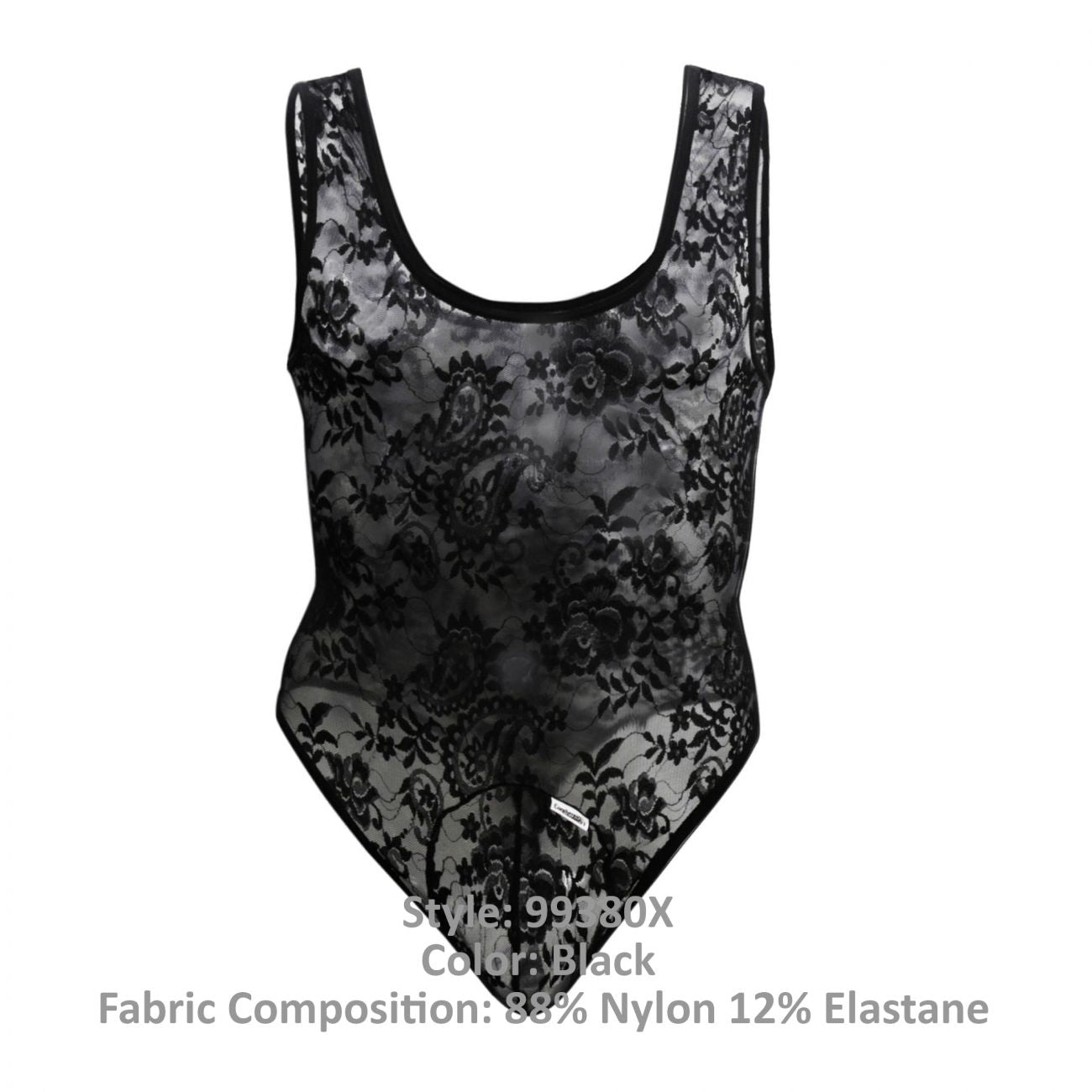 CandyMan 99380X Lace Bodysuit Black Plus Sizes