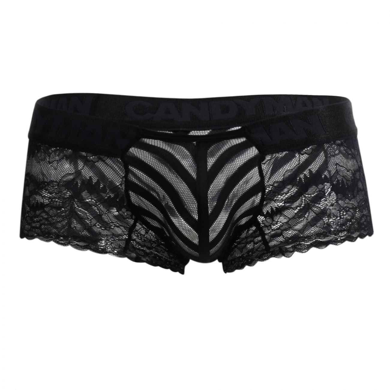 CandyMan 99393X Lace-Mesh Trunks Black Plus Sizes