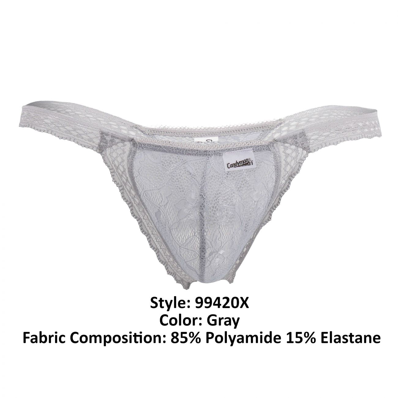 CandyMan 99420X Double Lace Thongs Gray Plus Sizes