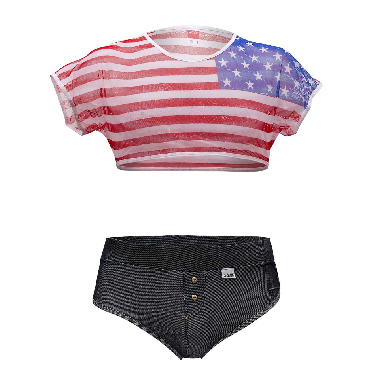 JCSTK - CandyMan 99443 American Crop-Top Two Piece Set Blue Red & White