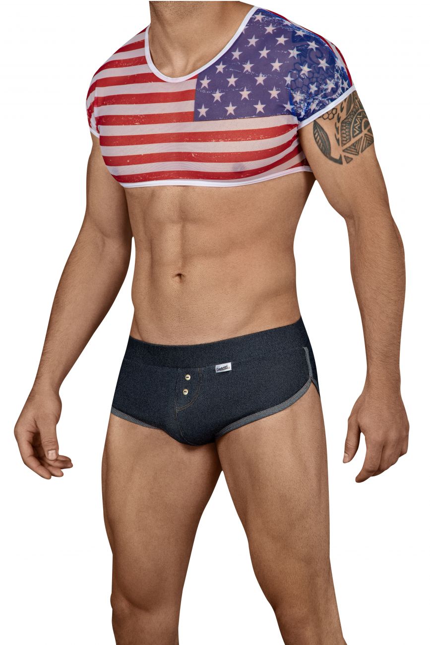 JCSTK - CandyMan 99443 American Crop-Top Two Piece Set Blue Red & White