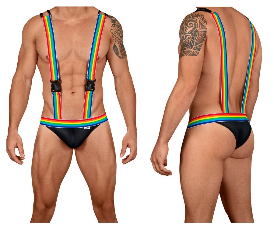 SALE - CandyMan 99451 Rainbow Pride Suspenders-Thongs Black