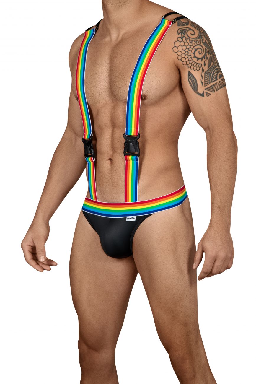 CandyMan 99451 Rainbow Pride Suspenders-Thongs Black